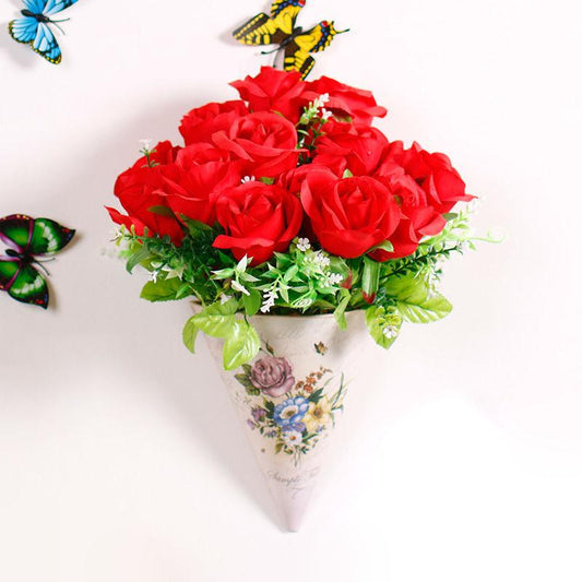 Hanging  Artificial Flower Floral Decoration Wall Hanging  Living Room Flower Basket Pastoral  Rose Flower Simulation Flower Wall Hanging