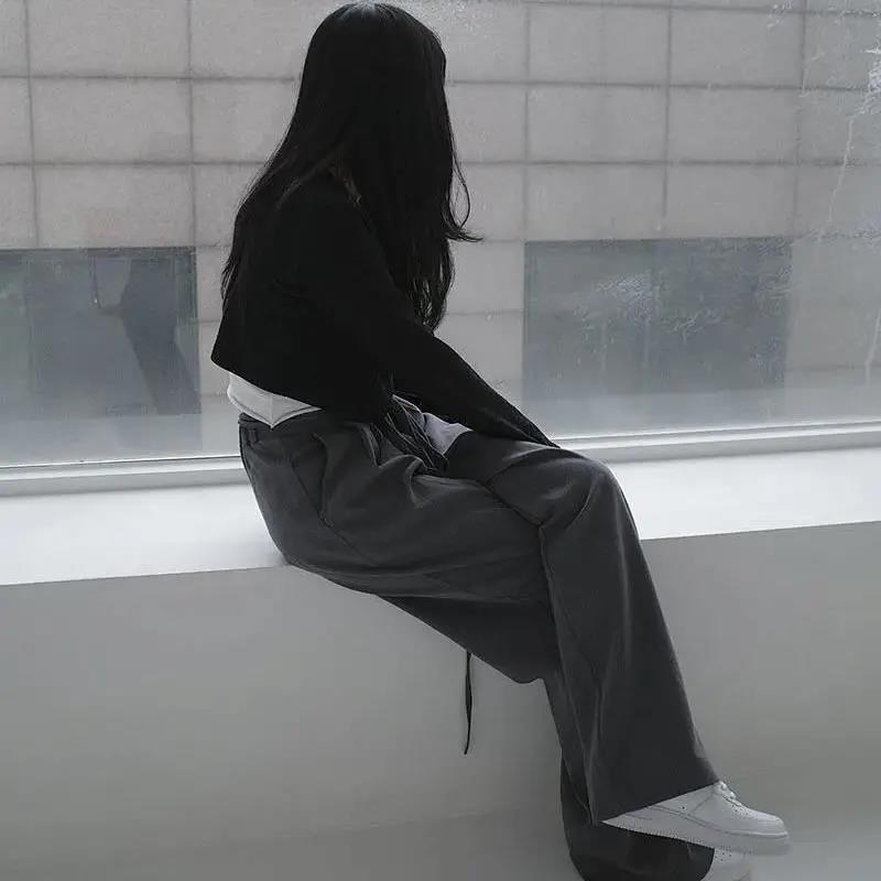 Spring and Summer Casual Plus Size High Waist Wide Leg Pants Female Korean Style Loose and Thin Suit Straight Mopping Trousers