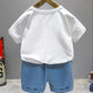 Children's Suit Summer Round Neck Short-sleeved T-shirt + Jeans Two-piece Sweet Rainbow Pattern Casual Suit