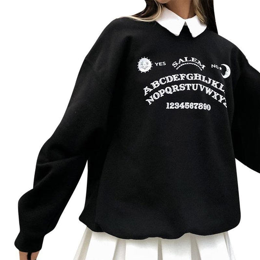 Black Grunge Oversized Hoodies Gothic Harajuku Streetwear Chic Letter Print Hoodies Women Long Sleeve Hoodies