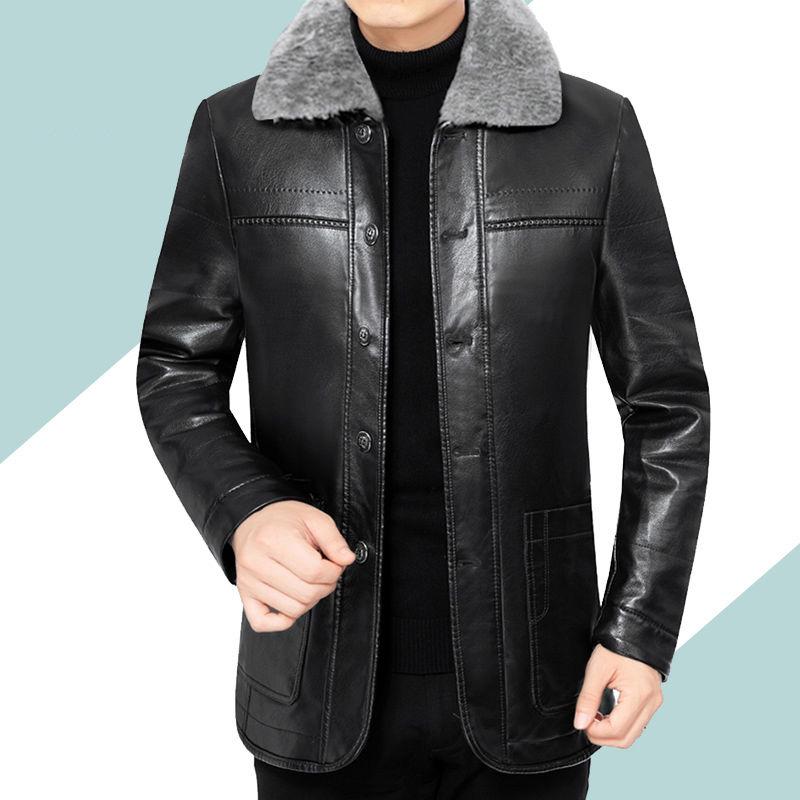Men's Fur and Velvet Thick Coat Middle-aged Men's Winter Dad Outfit