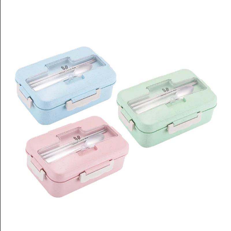Wheat Straw Insulation Lunch Box Student Three-grid Japanese Lunch Box Female Portable Microwave Oven Fresh-keeping Office Worker Lunch Box