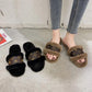 Slippers for Women Luxury Designer Leather Furry Winter Slipper Open Toe Slides Cotton Shoes Indoor Causal Ladies Slippers