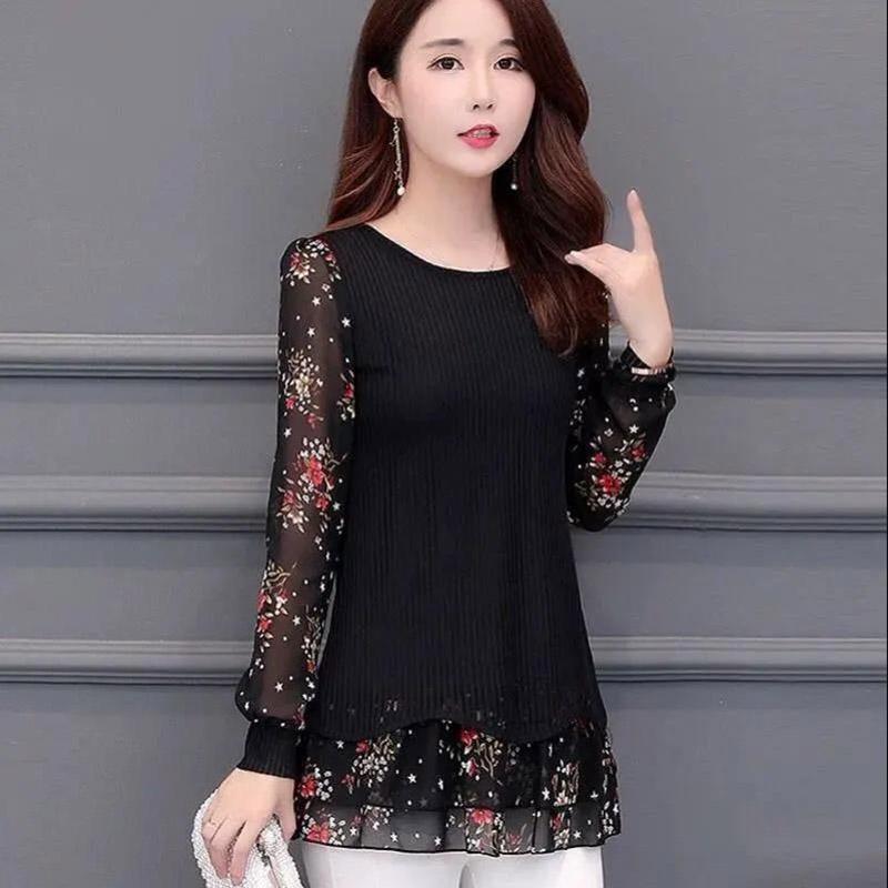 Spring and Autumn Large Size Thin Bottoming Shirt Noble Mom Western Style Small Shirt Long Sleeve T-Shirt