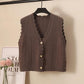 Wool Knitted Vest Women's Vest Spring and Autumn Loose Short Wave Side Single-breasted Hollow Sweater Small Cardigan