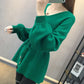 Autumn and Winter Thick Knit Top Loose Mid-length Waist Sweater V-neck Simple Women's Bottoming Shirt