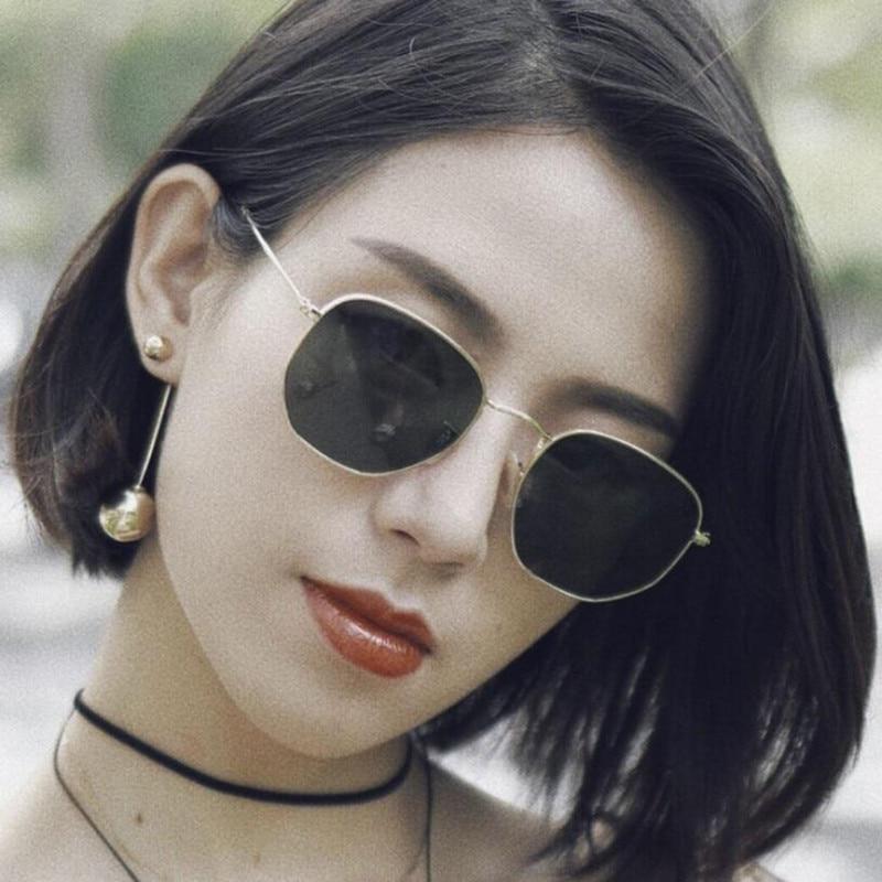 New Arrival Polygon Clear Square Sunglasses Women Fashion Brand Design Lady Vintage Metal Small Fram