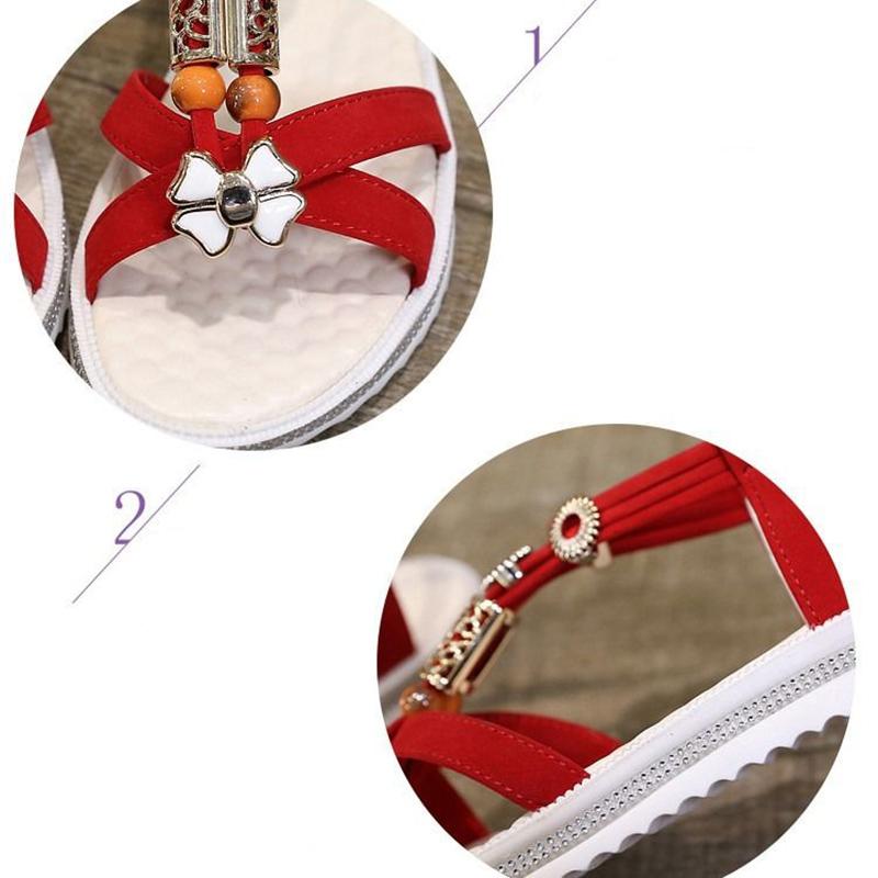 Summer Korean Women's Sandals Fashion Bohemian Non-slip Flat Heel All-match Sandals Casual Rhinestone Student Women's Shoes