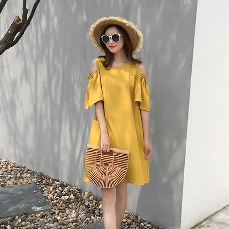 Large Size M-XXXXL Women's Summer Dress Back Bow Knee-length Daily Wear Office Dating Party