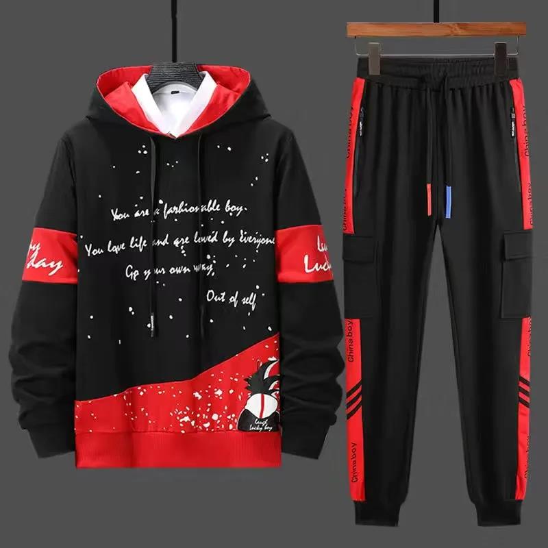 Spring Campus Sweater Suit Men Hooded Pullover Sports Suit Student Sportswear Casual Loose Clothing for Youth