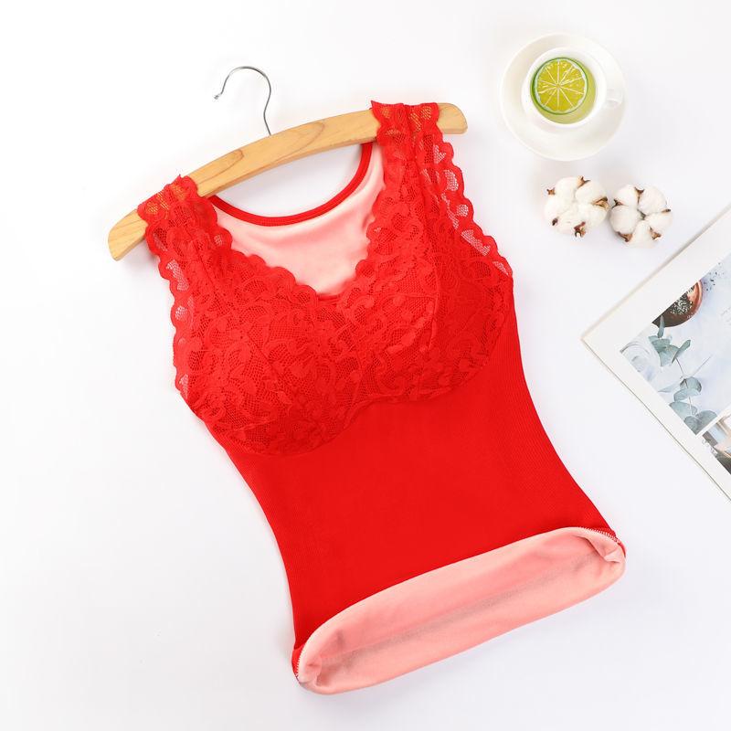Women's Thermal Vest Plus Velvet Thick Lace Thermal Underwear Body Shaping Bottoming Shirt Ladies Thermal Underwear