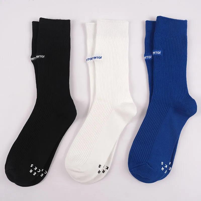Solid Color Stockings Double Needle Embroidery Socks Design Sense Couples Socks