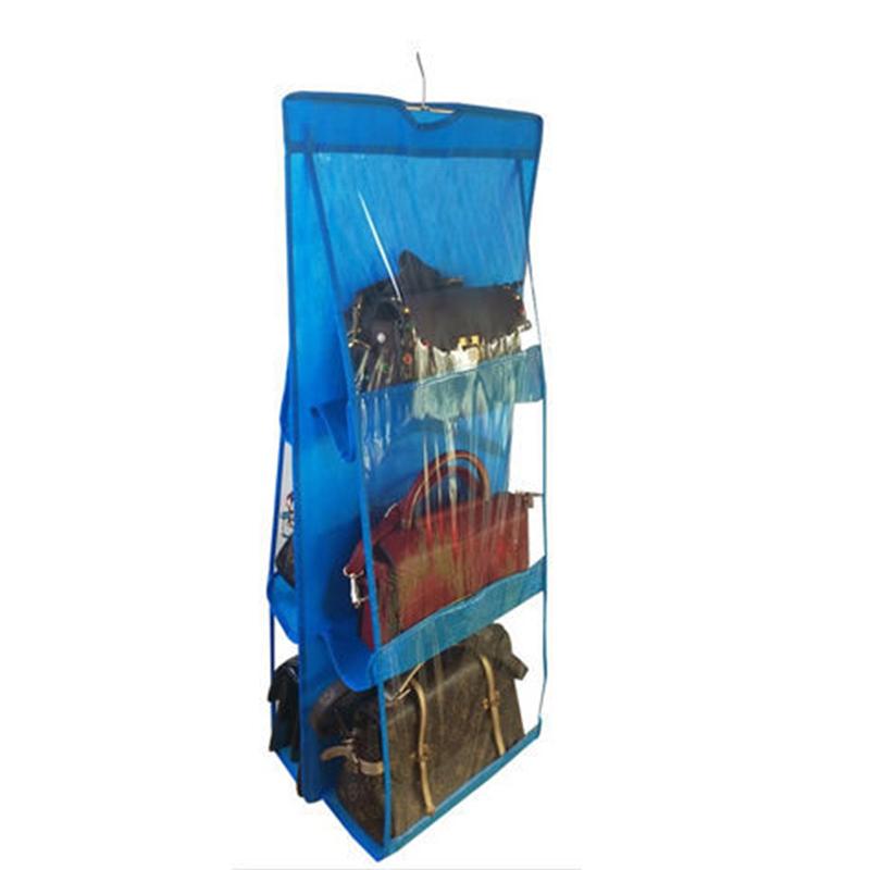 Bag Storage Hanging Bag Cloth Art Household Dust Bag 6 Grid Hanging Bag Wall-mounted Wardrobe Storage and Finishing Dormitory Artifact