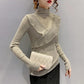 Ruffled Half Turtleneck Sweater Women  Autumn  Winter Wear Lace Style Self-cultivation Hollow Knit Bottoming Shirt Top