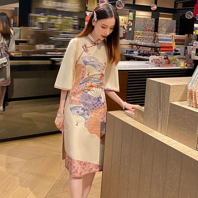 Cheongsam Spring Improved Version Big Sleeve Sweet Retro Young Girl Chinese Style Dress Female