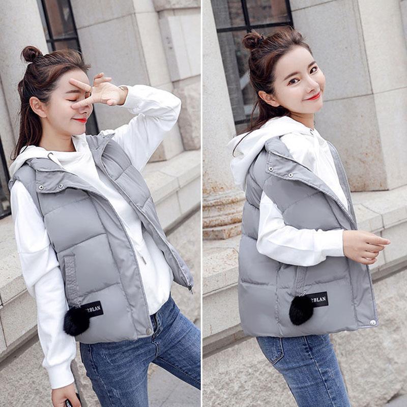 Autumn and Winter Short Stand-up Collar Down Cotton Vest Loose Large Size Solid Color Vest Thick Sleeveless Women's Jacket