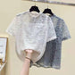 Women Summer Tops Vintage Short Sleeve Lace Tops Loose Elegant Slim Hollow Out Double Layer Anti Penetration Tops