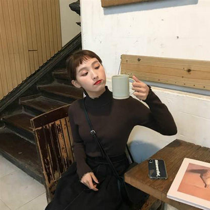 Half Turtleneck Slim Bottoming Shirt Women Autumn Winter Long-sleeved Solid Color Sweater