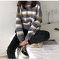 Pofulove Winter New Loose Contrast Striped Sweater Women's Sweatshirt Wild Bottoming Sweater