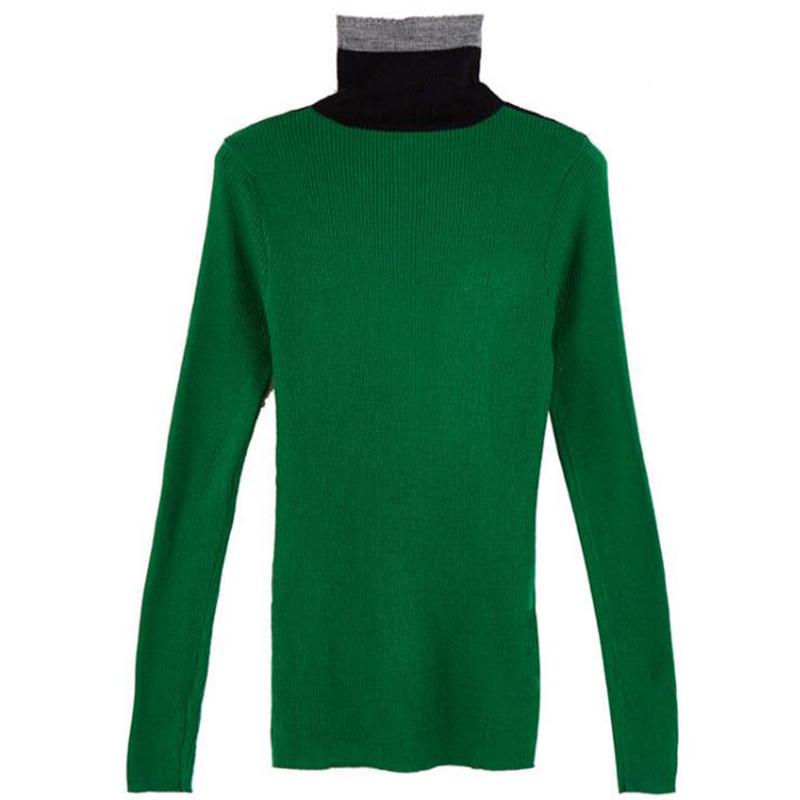 Pofulove Winter Women Knitted Turtleneck Sweater Jumper Slim contrast color Pullovers long sleeves