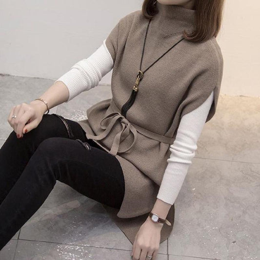 Korean Sweater Sweater Women's Bottomed Shirt Vest Two-piece Set Loose Women's Versatile Long Sleeve