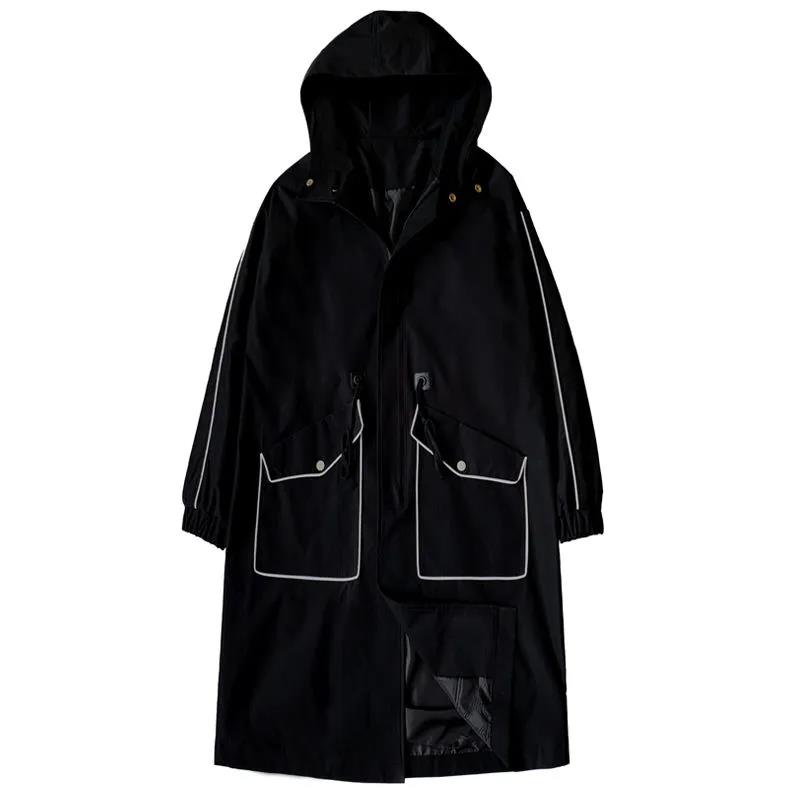 Men Large Size Windbreaker Spring Hooded Coat Casual Loose Top Solid Color Comfortable Jacket Long