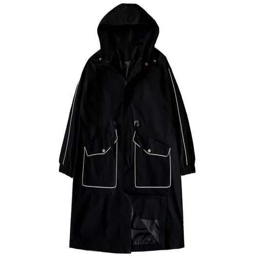 Men Large Size Windbreaker Spring Hooded Coat Casual Loose Top Solid Color Comfortable Jacket Long
