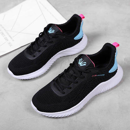 Women Running Shoes Breathable Mesh Lace Up Flat Sneakers Black Sport Woman Designer Shoes for Girls