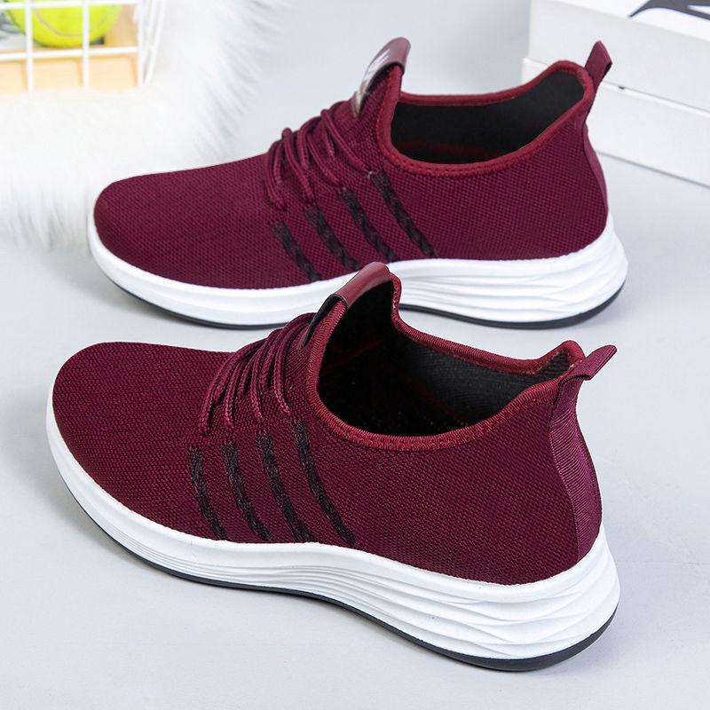 Spring and Autumn Breathable Casual Women's Shoes Comfortable Soft-soled Sports Shoes Middle-aged Flying Woven Summer Mesh Shoes