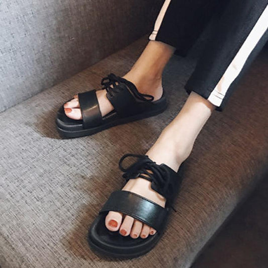 Harajuku Sandals Slippers Couple Summer Korean Student Lace-up Flat Sandals Non-slip Female Sandals and Slippers