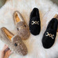 Women Winter Warm Faux Fur Flat Shoes Casual Fuzzy Loafers Ladies Slip on Plush Shoes Large Size 35-43