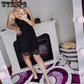 Summer Solid Color Lace Sexy Deep V-neck Thin Shoulder Strap Backless Dress Casual Beach