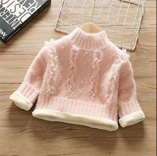 Baby Girl's Plush Thickened Mink Sweater Foreign Style Autumn and Winter Girl's Inner Sweater