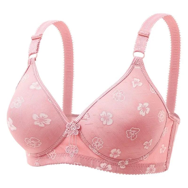 Large Size Thin Skin-friendly Cotton Jacquard Anti-receiving Side Milk No Steel Ring Gathering Comfortable Women's Underwear Bra