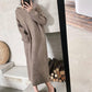 Autumn and winter plus long knee hooded loose knit dress vertical stripes was thin sweater women