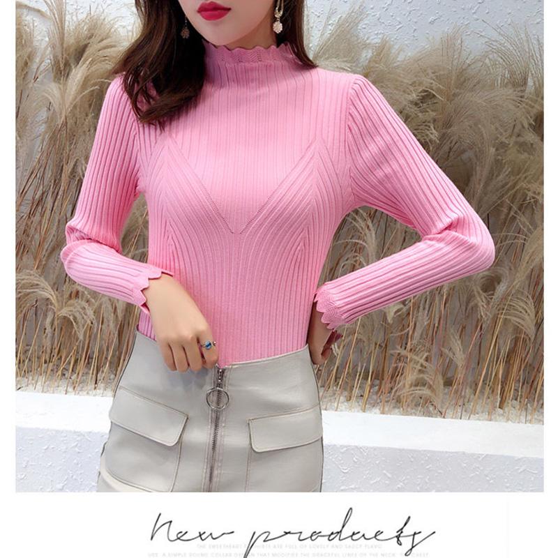 Core Spinning and Velvet Thickening Bottoming Shirt Autumn and Winter Style Ladies Slim Half Turtleneck Sweater Long Sleeves