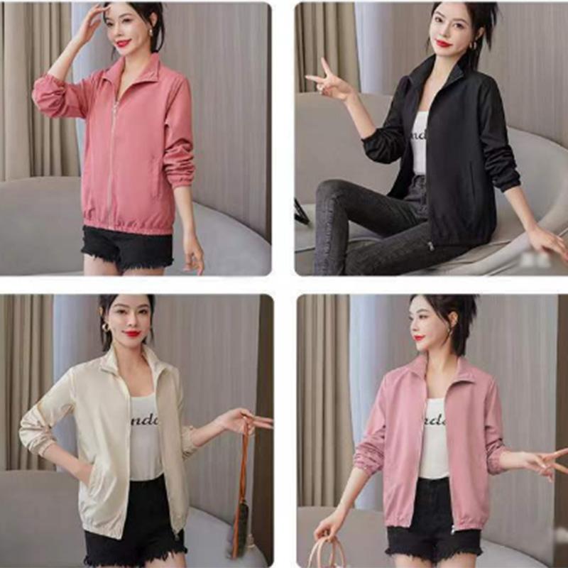 Spring and Autumn Solid Color Sports Casual Stand Collar Short Jacket Loose Versatile Ladies Jacket Windbreaker