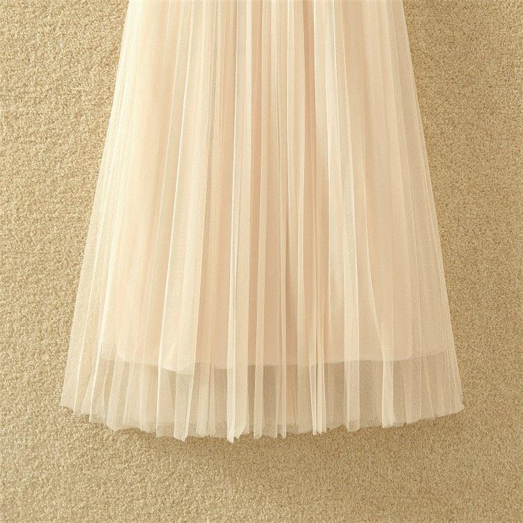 Yarn Skirt Woman's Mid-length Elastic Waist Printed Lace High Waist A-line Skirt Pleated Skirt