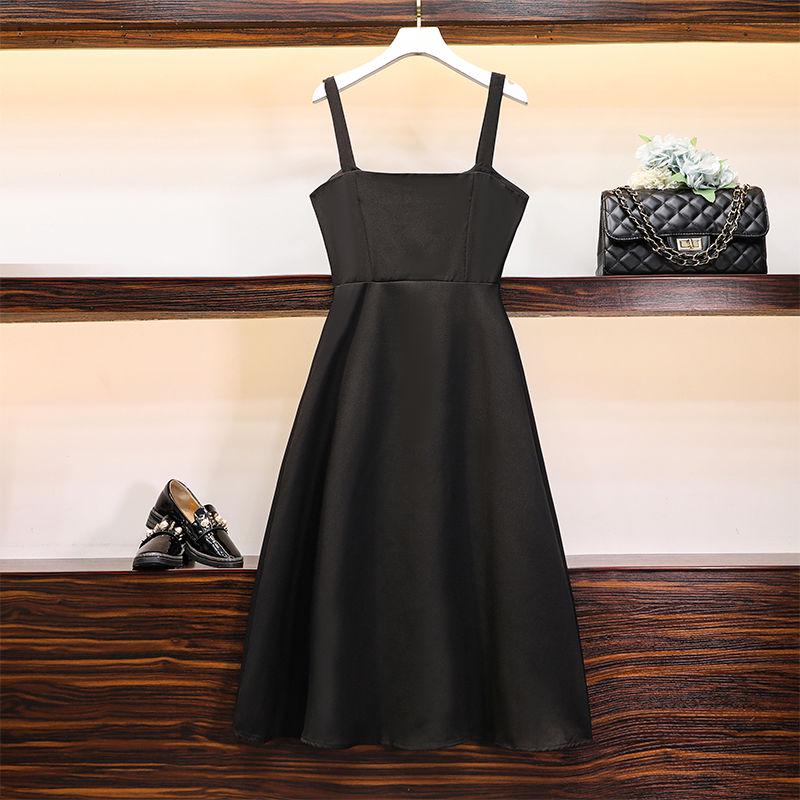 Womens Summer Dresses  Short-sleeved Shirt Top and Long  Strap Dress Two-piece Set Plus Size Outfits