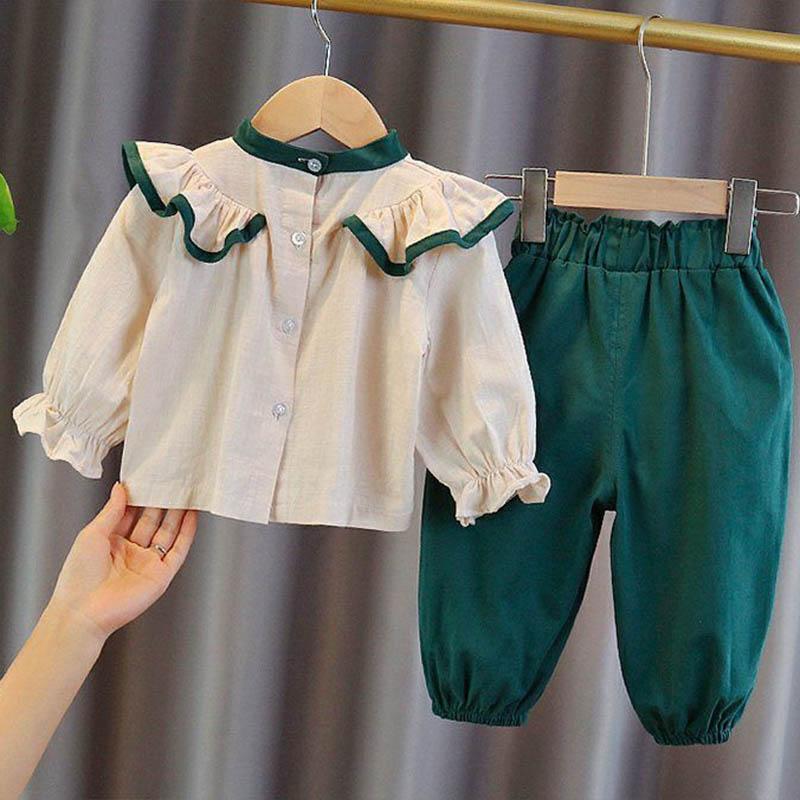 Children's Clothing Girls Spring and Autumn Clothing Suit Shirt Baby Girl Cute Spring Little Girl Long-sleeved Pullover Two-piece