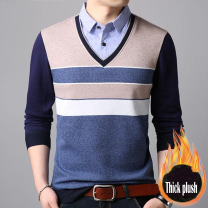 Sweater Men 2019 Pullover Sweater Male Fake Two Pieces Knitting Mens Sweaters Man Pullover Men