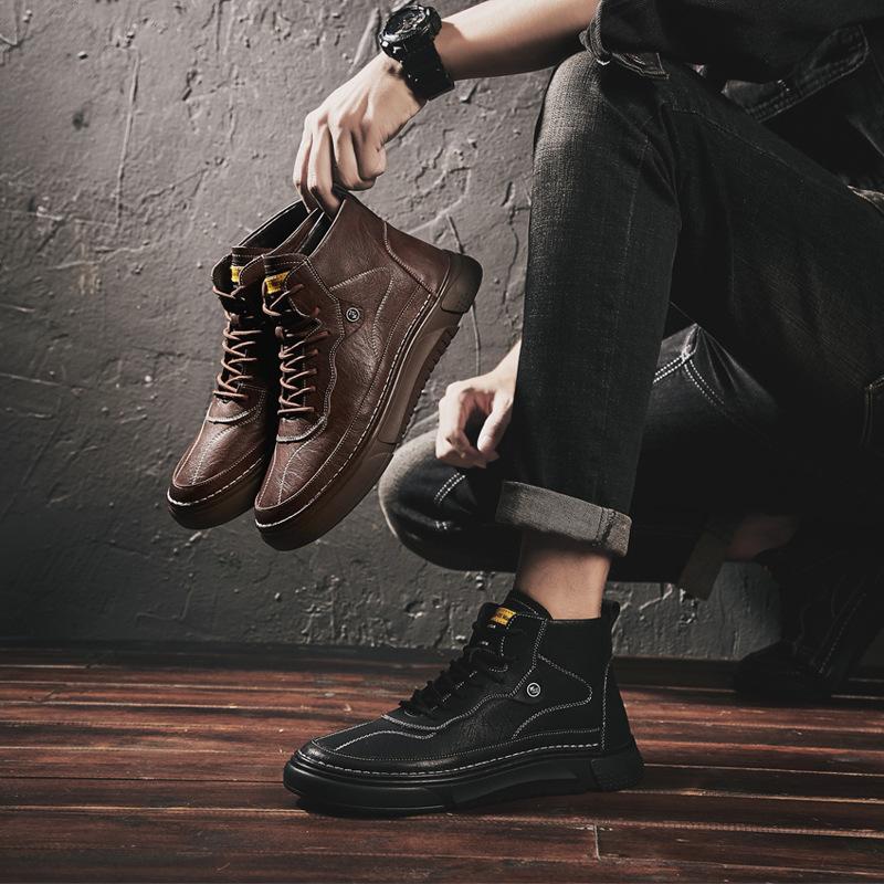 Retro Leather Men's Shoes Low-cut Boots All-match Tooling Shoes Casual Fashion Leather Boots