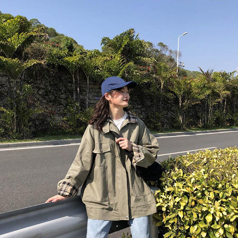 Workwear Jacket Female Students Loose Hong Kong Style Retro Spring and Autumn Short Windbreaker