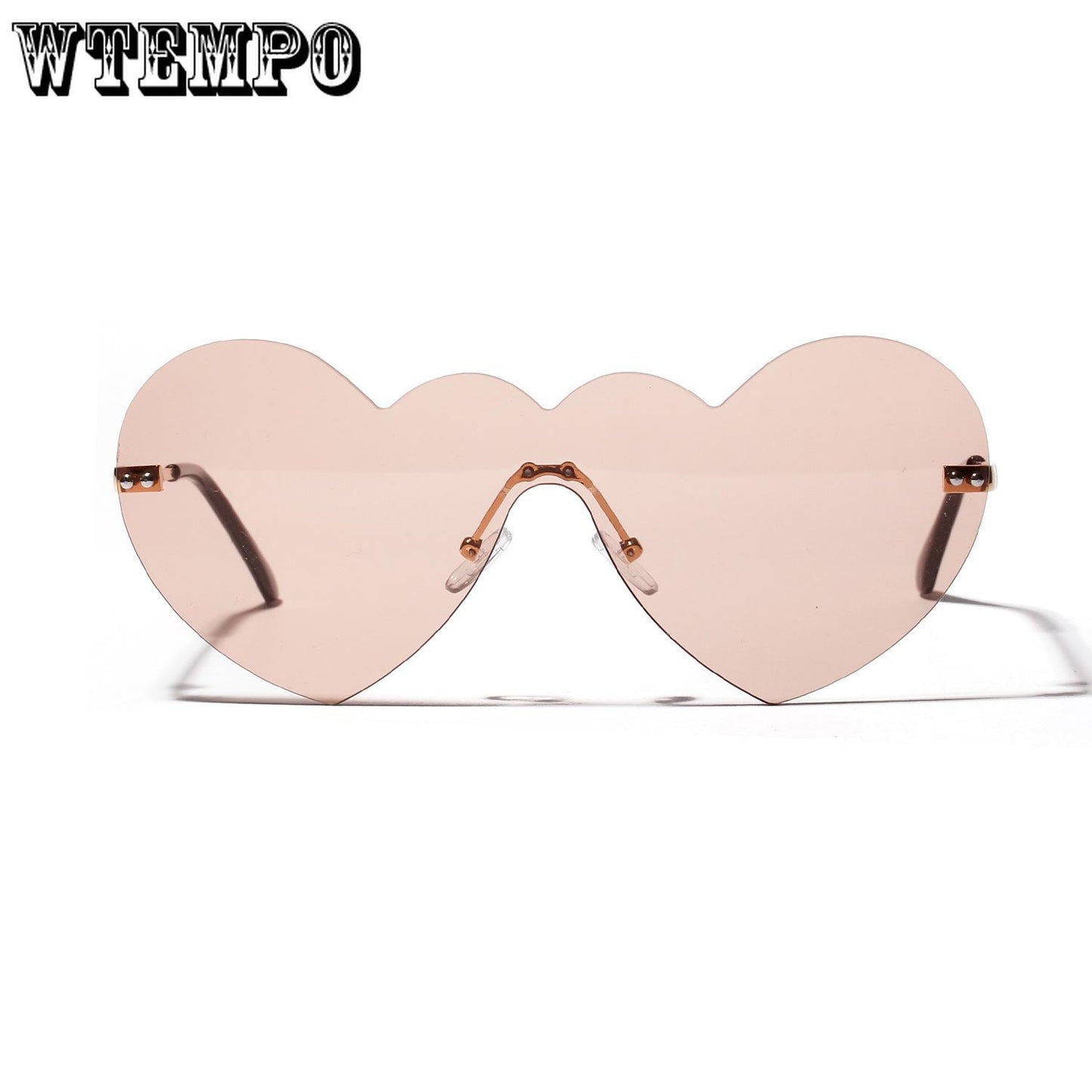 WTEMPO Pink Heart Glasses Women Conjoined Big Frame Love Sunglasses Fashion Heart Shape Glasses