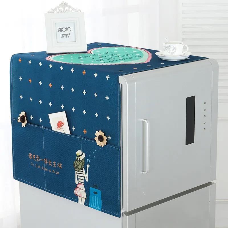 Thickened Refrigerator Cover Cloth Towel Washing Machine Cover Cloth Cartoon Pattern Refrigerator Dust Cover