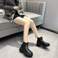 Women Chelsea Boots Elastic Top Ankle Boots Ladies Slip-on Leather Martin Boots Plush Velvet Round Toe Platform Short Winter Boots  Plus Size 35-43