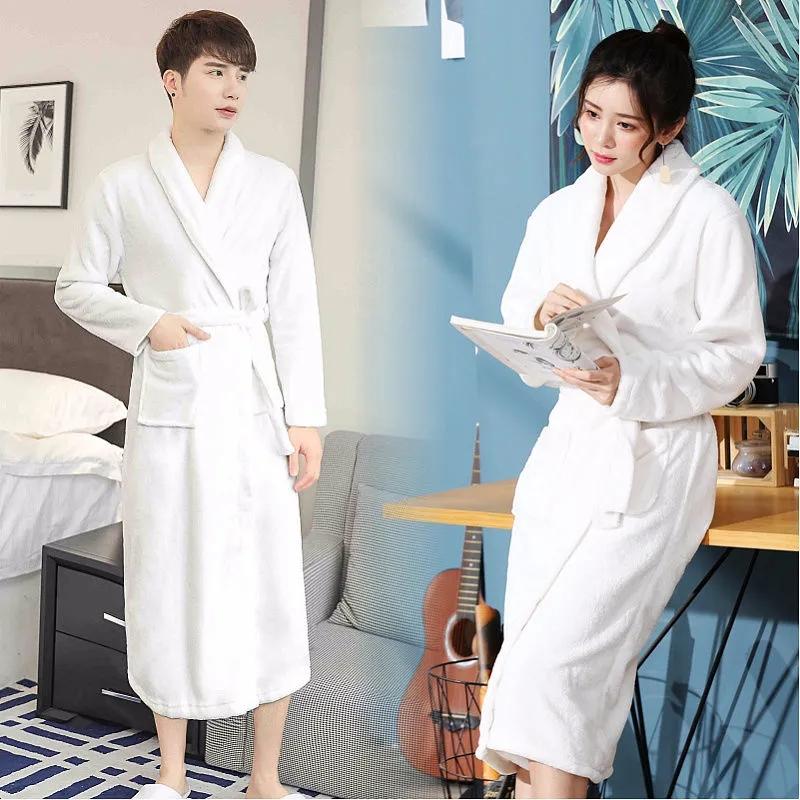 Thickened Flannel Nightgown Women's Plus Size Extended Length Coral Fleece Bathrobe Autumn Winter Long-sleeved Loose Homewear