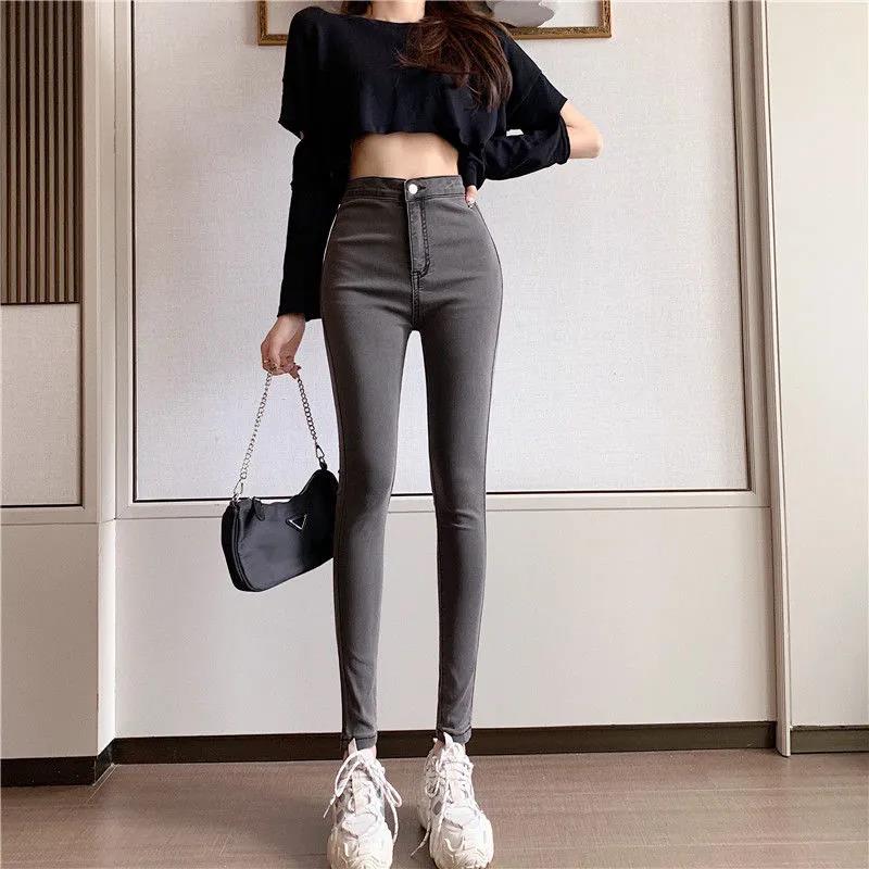Straight-leg Jeans Women's High Waist Tight Elastic Bag Hip Ninth Trousers Slim Fit All-match Thin and High Pencil Pants Trend