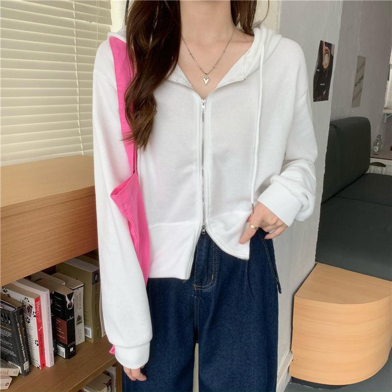 Women Hoodies Sweatshirts Zipper Jacket Top Clothes Spring Autumn Cardigan Coat Women Hooded Tracksuit Black Gray Sport Shirts