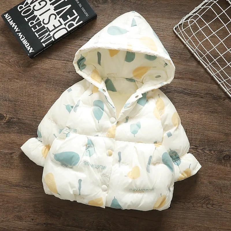 Plus Velvet Autumn and Winter Children's Padded Jacket Girls Hooded Padded Jacket 0-4 Years Old Warm Cotton Jacket Down Jacket